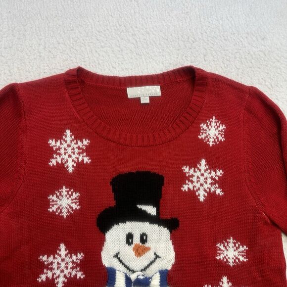 Carolyn Taylor Christmas Sweater XL Red White Snowman Snowflakes Long Sleeve - Picture 4 of 12